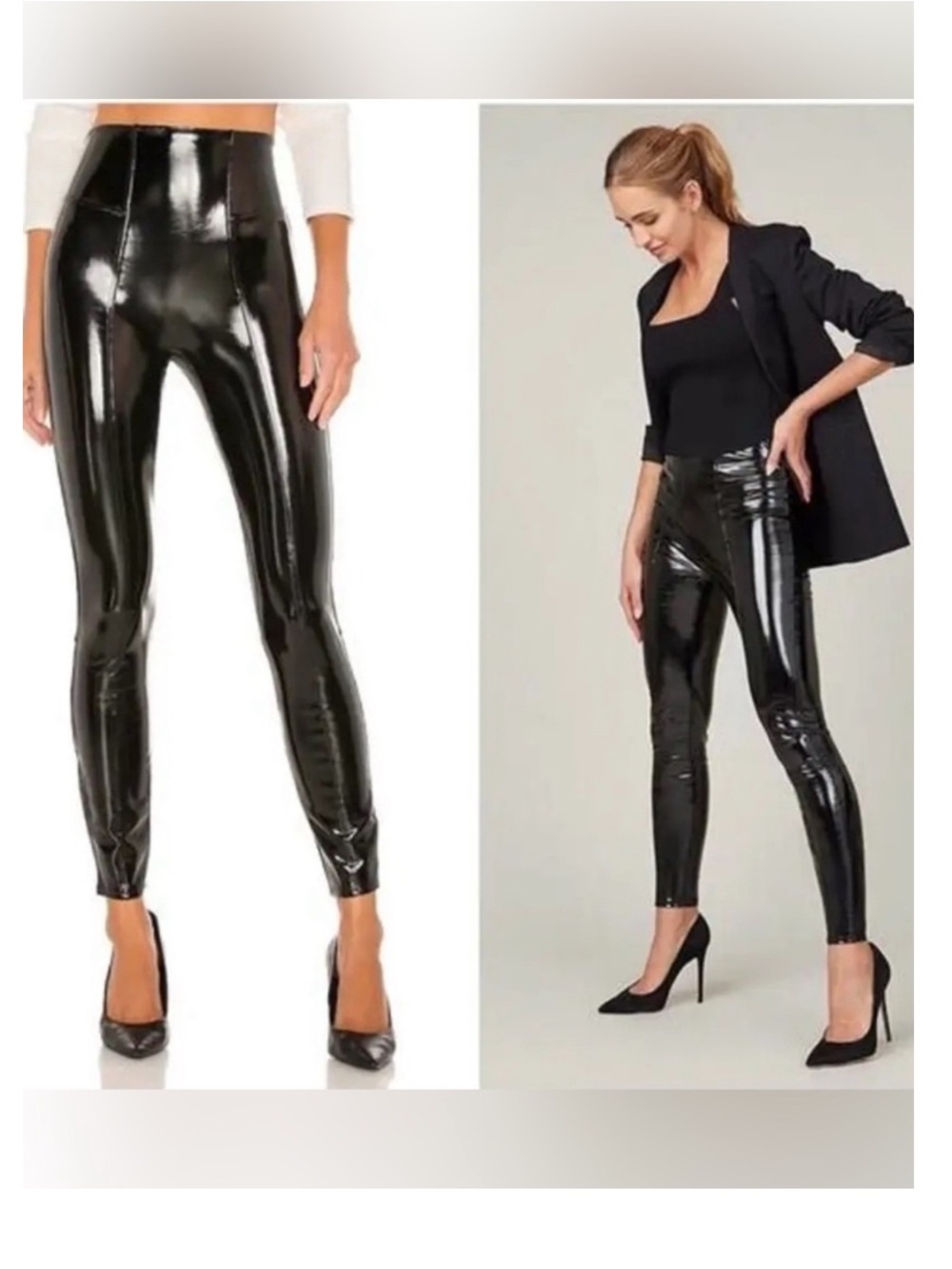 Shiny High-Waist Pull-On Leggings FAUX PATENT LEATHER BLACK - Women’s Size LARGE